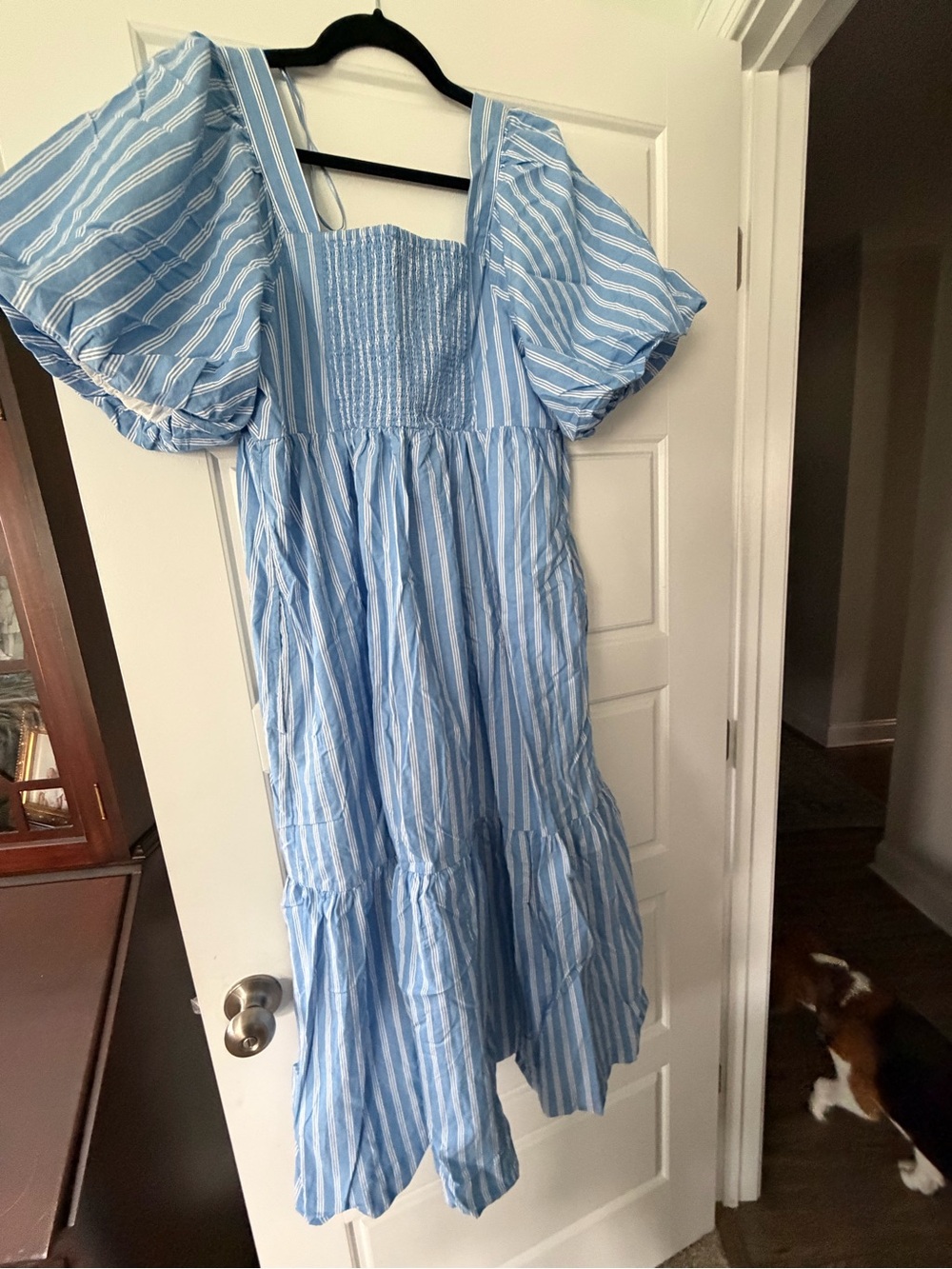Women Old Navy striped square neck dress large smocked back EC - Picture 3 of 3